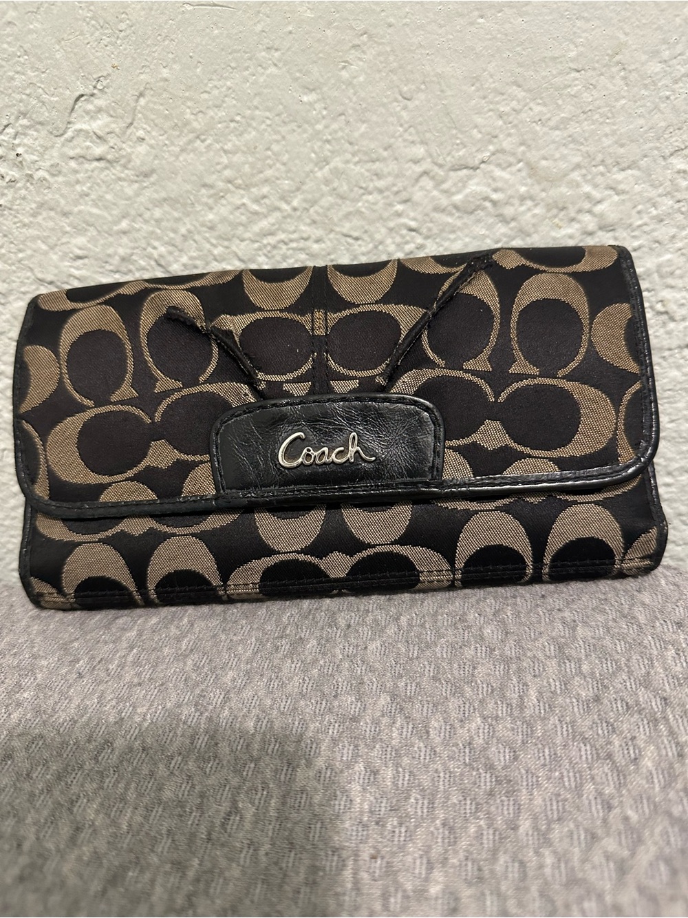 Coach Signature Canvas Wallet in Brown and Black
